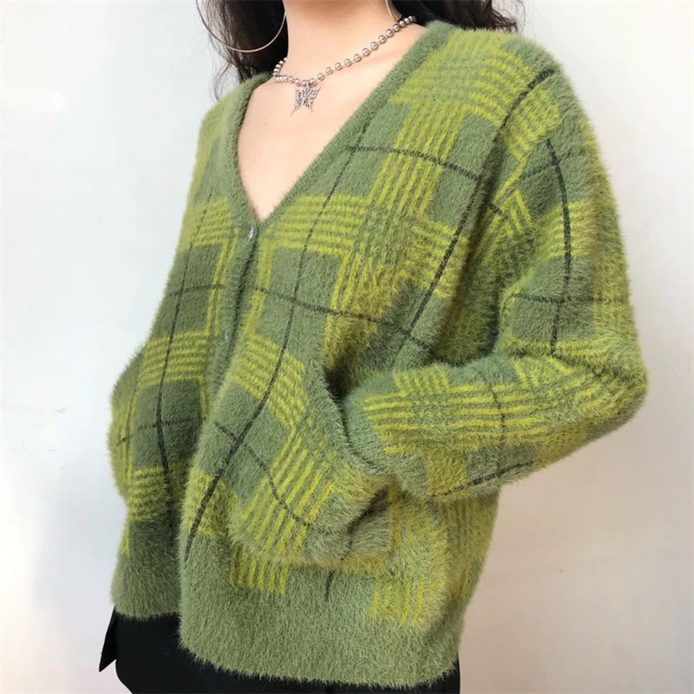 ✨SALE✨NEW Olive Green Fuzzy Plaid Cardigan SMALL Cozy Women’s